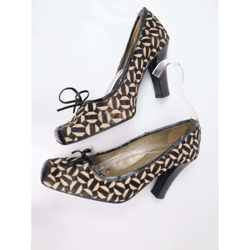 *FLAWED* Black Tan Calfhair Pumps 7 Massimo Baldi Women Geometric Bow